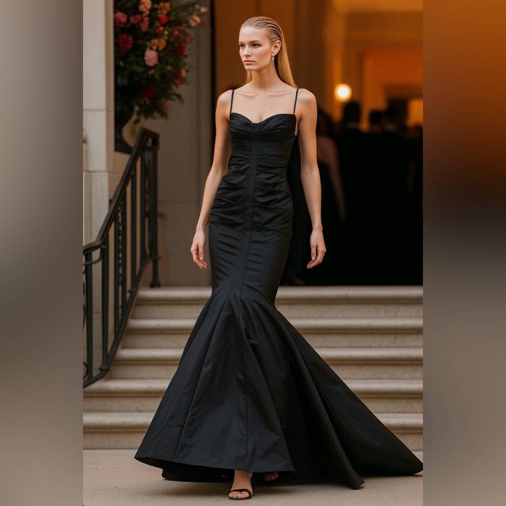 Cache Dress Vintage Long‎ Y2K Gown Black  Prom Mermaid Ruched Formal  Sz 6